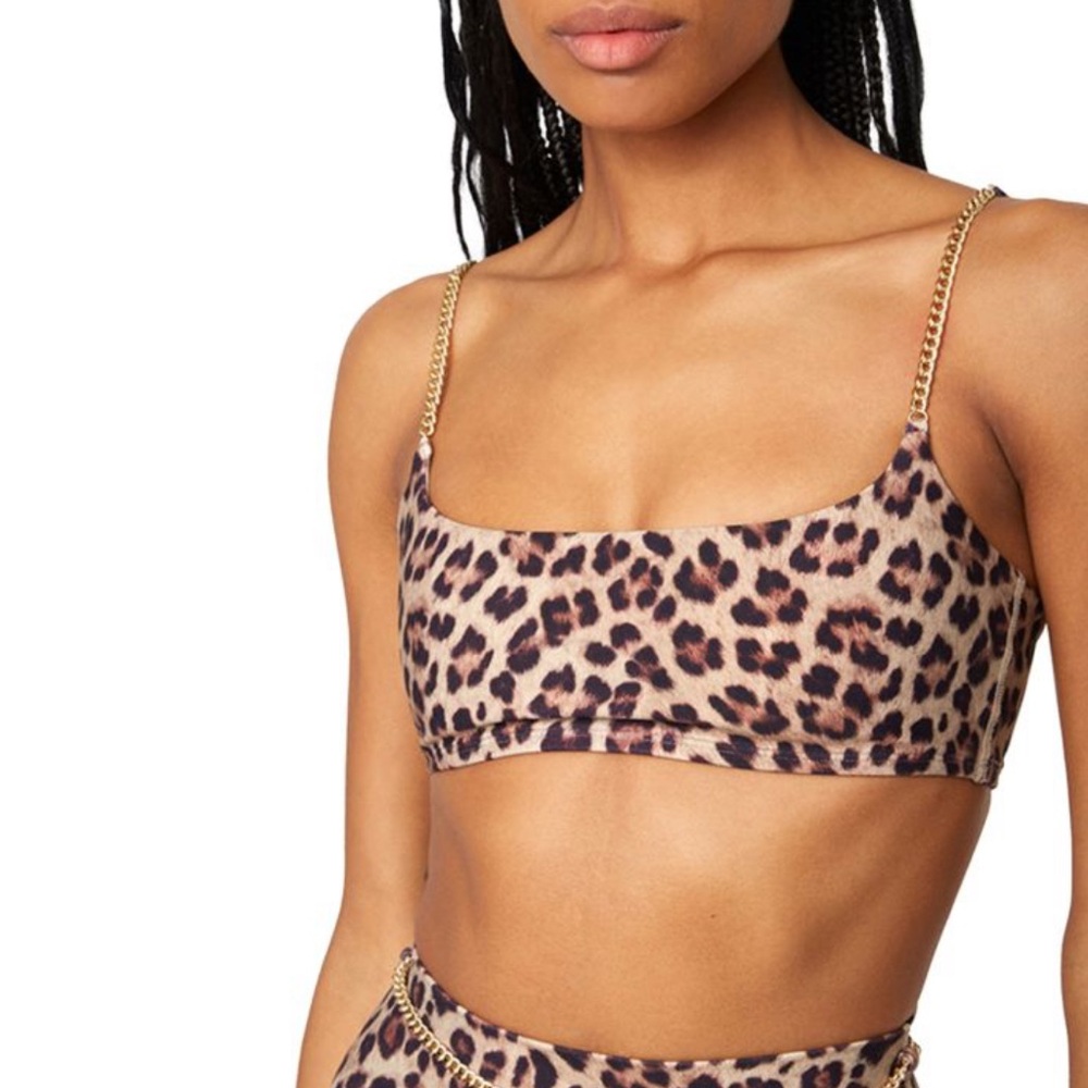 WEWOREWHAT Chain Cami Leopard Bra - Picture 1 of 6